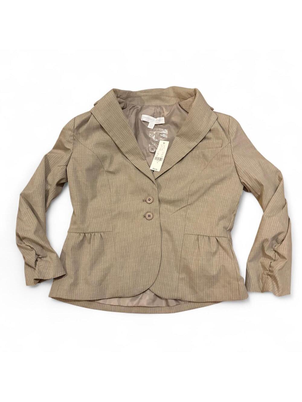 New York & Company Brown Tan Pinstripe Fitted Blazer Work Jacket NWT Size 6